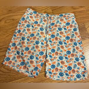 Johnnie-O Sunbury Umbrella Print Swim Trunks Board Trunks Size XL Orange/Blue